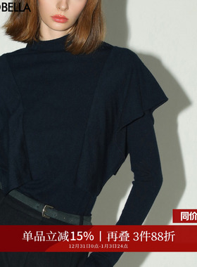 COCOBELLA设计感荷叶边假两件针织衫女高领斗篷毛衣MZ0069-2