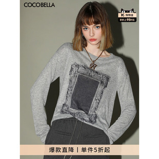T恤女春花纱灰宽松舒适针织上衣TS44 印花长袖 预售COCOBELLA时尚