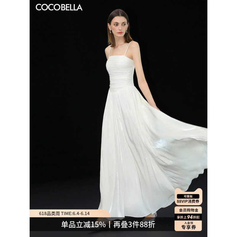 预售COCOBELLA高级感吊带连衣裙夏白色收腰轻礼服抹胸长裙FR0106