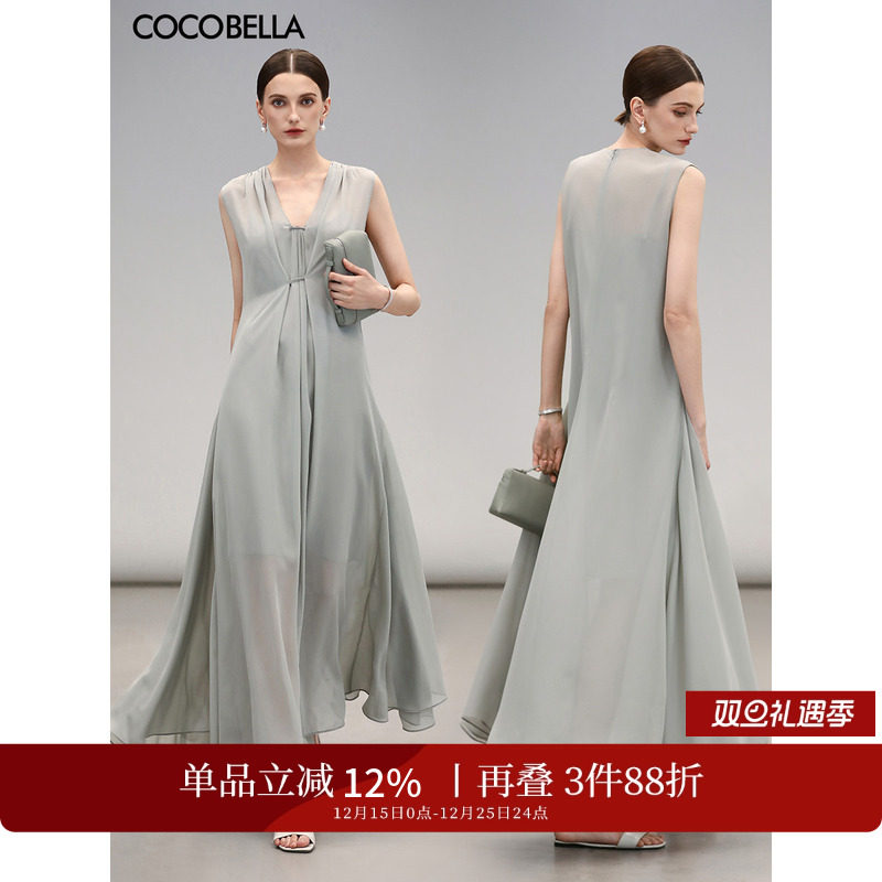COCOBELLA奢感V领无袖连衣裙