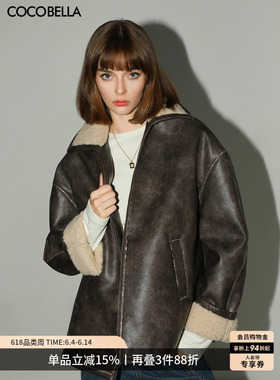COCOBELLA[miu系穿搭]手工擦色PU环保皮衣女冬保暖棉服外套PU3007