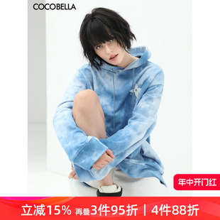 SE530 COCOBELLA手工扎染纯棉通勤连帽卫衣春休闲舒适套头帽衫