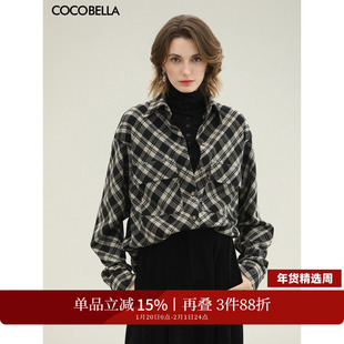 COCOBELLA精纺含羊毛色织格子衬衫女秋冬设计感外套上衣SR3229