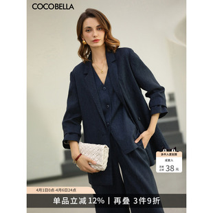 西裤 预售COCOBELLA静奢风条纹西装 三件套外套 马甲 FT519 通勤套装