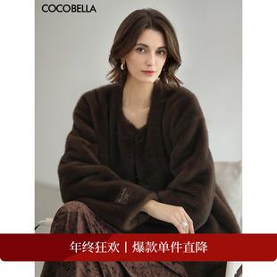 COCOBELLA仿天鹅绒整貂环保皮草外套女毛绒大衣FU0010 折扣季