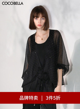 【3件5折】COCOBELLA璀璨星河烫钻微透视女蝙蝠袖雪纺衫SN7001-2