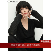 V领打底衫 COCOBELLA两穿领型满天星亮片针织衫 时尚 女上衣T恤TS642