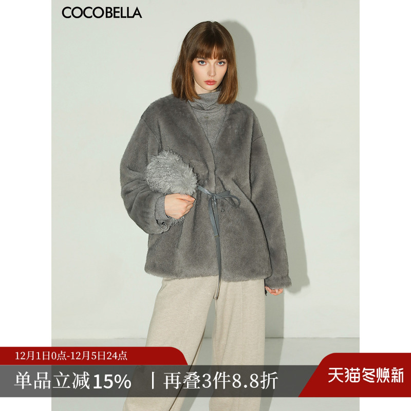 COCOBELLAPU腰带环保皮草外套