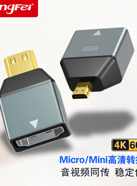 minihdmi转hdmi转接头4Kmicro hdmi转接器迷你便携屏单反相机