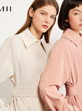 amll女装收腰设计气质风衣女amii2025春新款宽松配腰带长款外套女