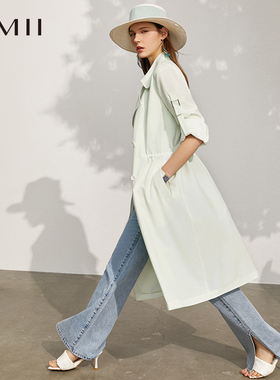 amll极简女装英伦风时尚气质风衣女amii宽松大码双排扣长款外套女