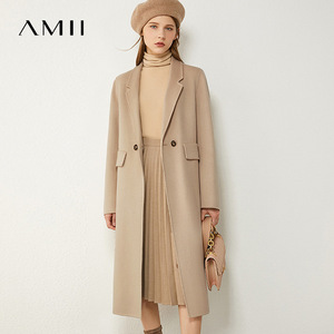 Amii气质赫本风长款毛呢大衣2024年冬季新款韩版纯羊毛双面呢外套