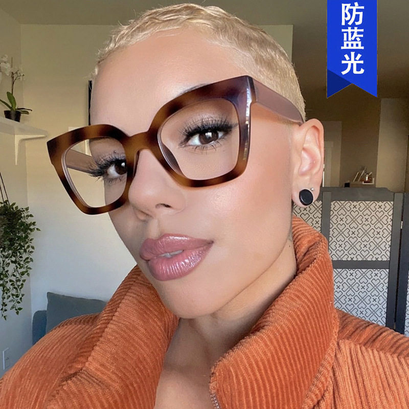 欧美出口拼色猫眼简约平光镜防蓝光新款个性眼镜框素颜百搭眼镜架