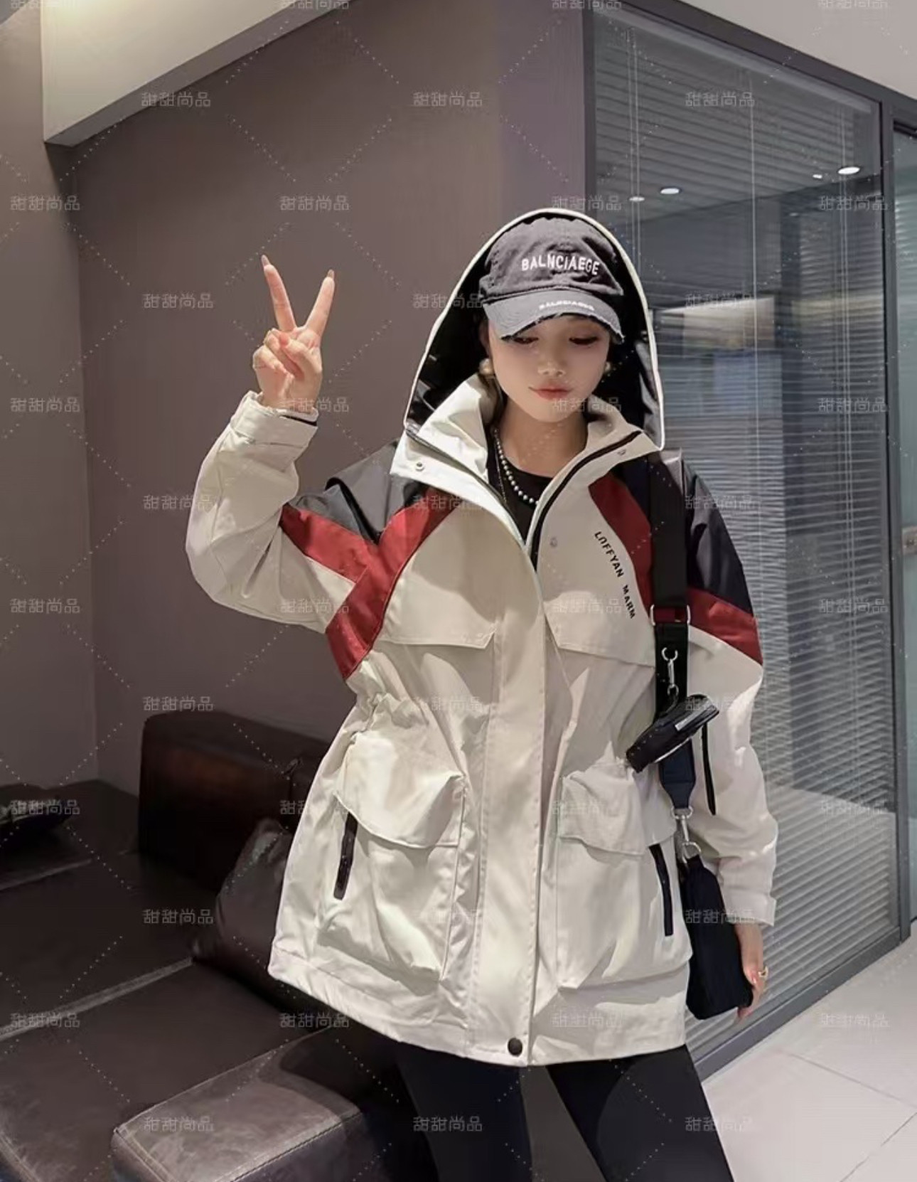 中长款夹棉冲锋衣外套女大码秋冬宽松休闲风衣欧货派克服上衣