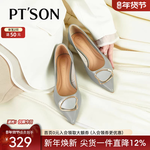 百田森羊皮真皮女鞋平底单鞋女春秋绝美不累脚小跟鞋配裙子的鞋子