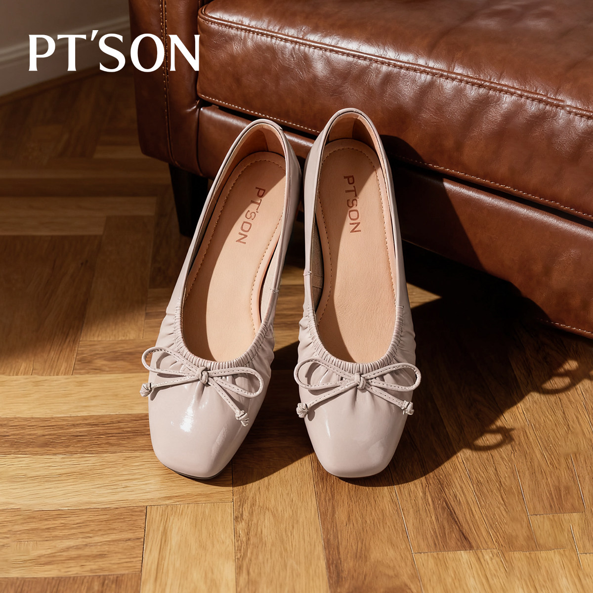 百田森银色芭蕾鞋单鞋女2026新款平底鞋子配裙子超软羊皮不累脚鞋