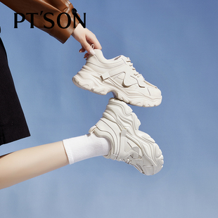 百田森老爹鞋女款2025新款白色厚底鞋加绒保暖运动鞋女士休闲鞋