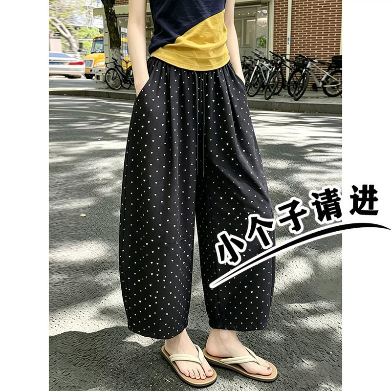 高腰爱心波点阔腿气球裤女夏季薄款垂感宽松显瘦小个子弯刀休闲裤图片