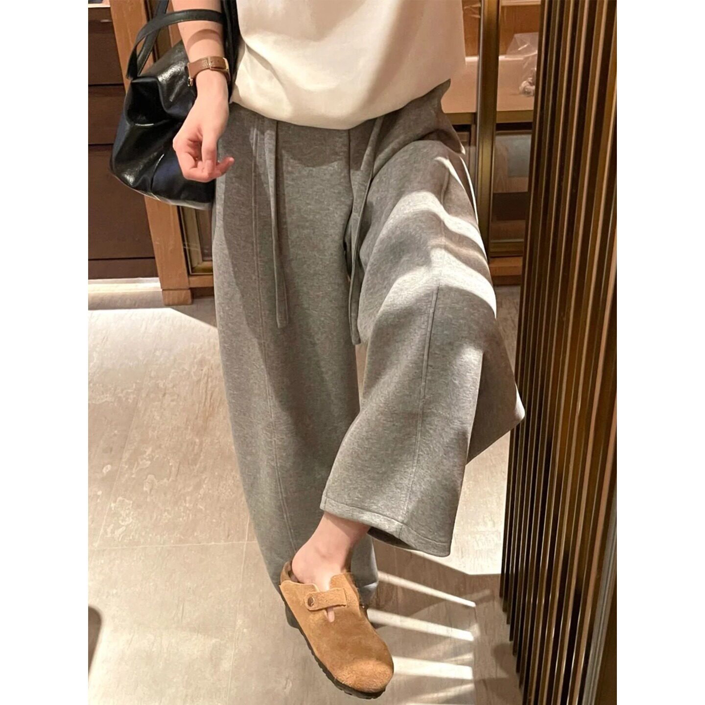 高腰垂感灰色九分弯刀卫裤女小个子夏季薄款宽松百搭阔腿休闲长裤