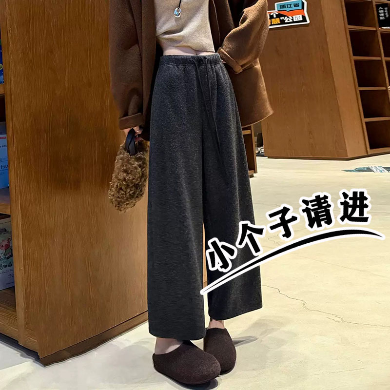 韩版休闲软糯毛呢弯刀裤女小个子八九分显高宽松百搭阔腿糯米卫裤图片
