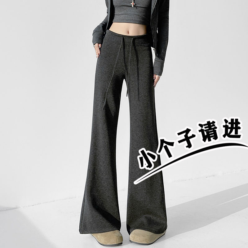 韩版深灰毛呢直筒喇叭卫裤女秋冬小个子新款慵懒高腰垂感阔腿长裤