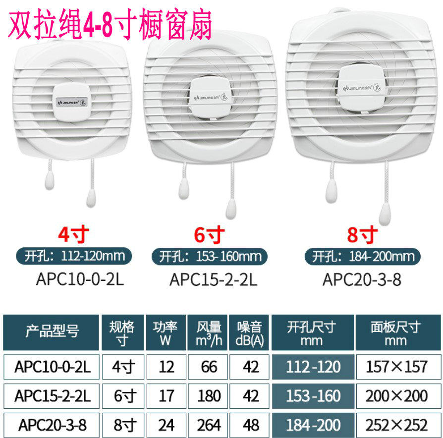 金羚龙系列双拉绳4寸6寸8寸玻璃橱窗扇 厨房浴室排气扇 玻璃扇