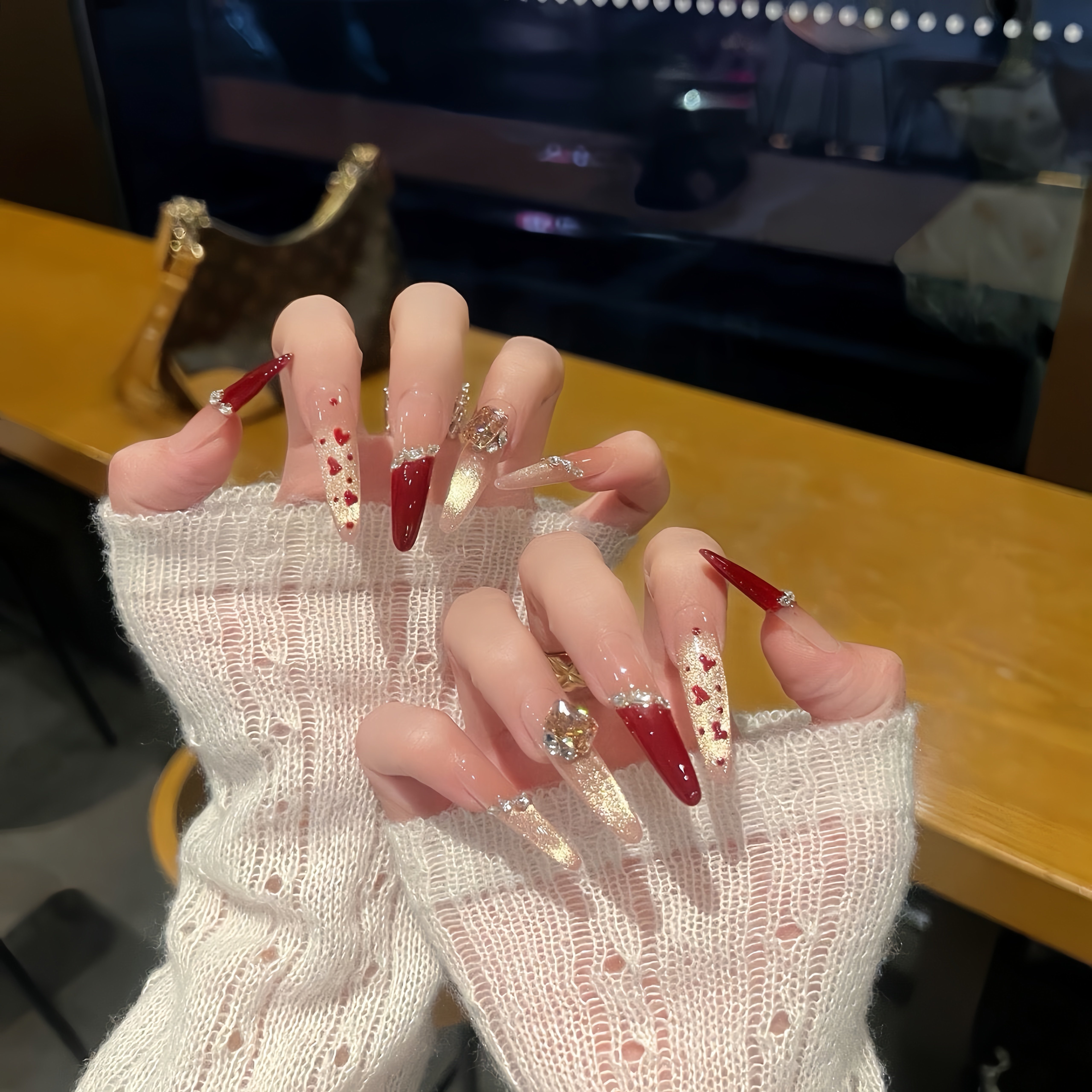 手工定制穿戴美甲长款新年战甲金色猫眼酒红色婚甲新娘孕妇可拆卸,彩妆/香水/美妆工具,穿戴甲/甲片,淘宝优惠券,粉丝福利购,淘宝优惠卷