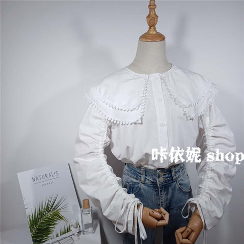 衬衫荷叶大花边抽绳双层小众宽松