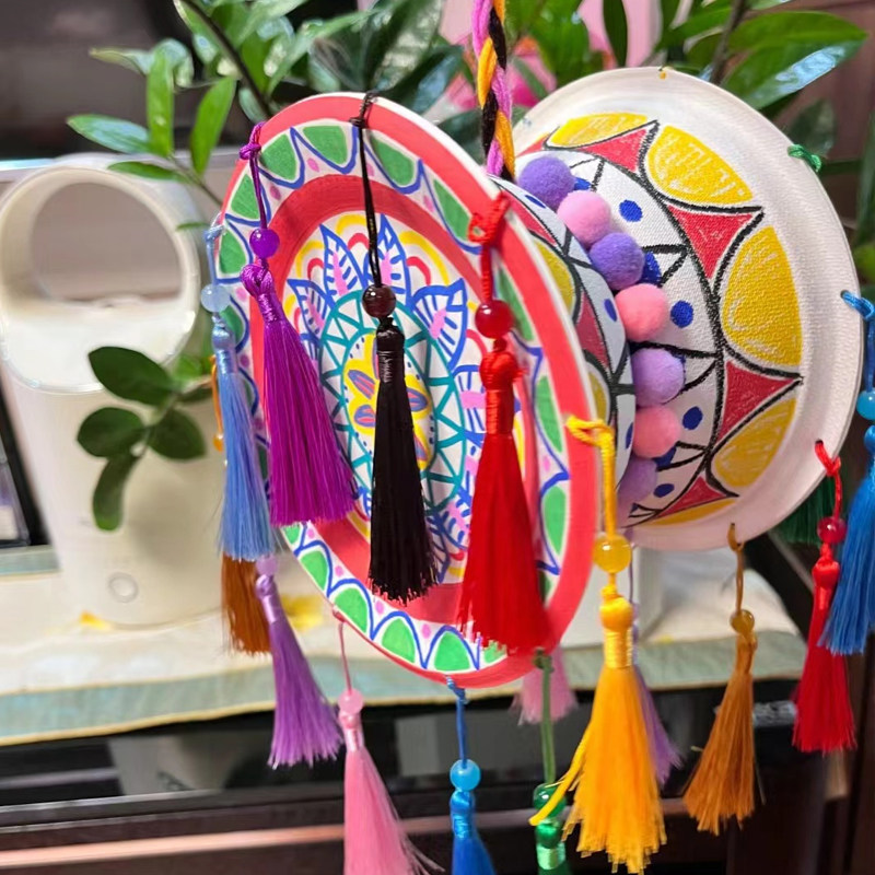 幼儿园亲子创意手工自制迷你铜鼓绘画涂鸦主题壮族文化环创材料