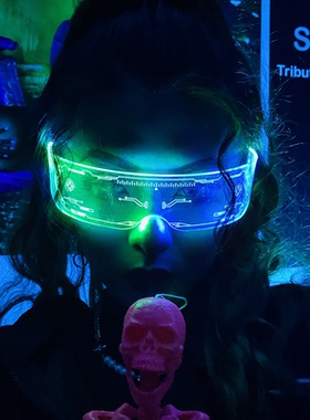 赛博朋克发光眼镜LED网红未来科技感蹦迪装备酒吧表演道具科幻潮