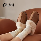 浅口懒人毛毛鞋 朴西秋冬女棉拖鞋 休闲平底圆头一脚蹬便鞋 情侣半拖