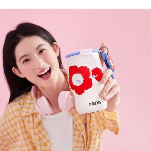 rano乐序咖啡保温杯女生高颜值陶瓷内胆小巧便携式随行水杯菇菇杯