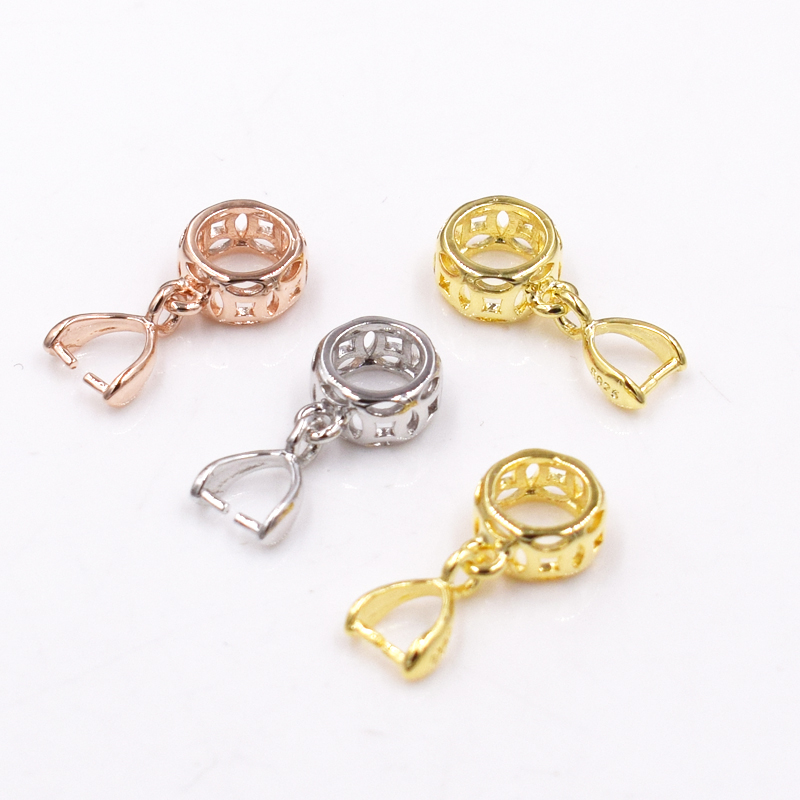 s925银夹扣瓜子扣子翡翠玉器佛公水晶夹扣项链扣银吊坠扣铜钱配饰