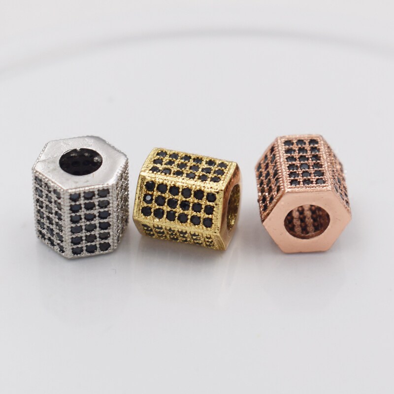 diy手工串珠隔片挡珠 s925银微镶黑色锆石大孔 隔珠 隔钻五角桶珠