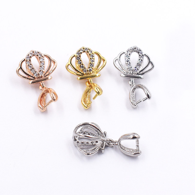 皇冠镶钻镀银扣子吊坠扣头翡翠玉坠瓜子扣夹扣玉石卡蜜蜡挂件扣子