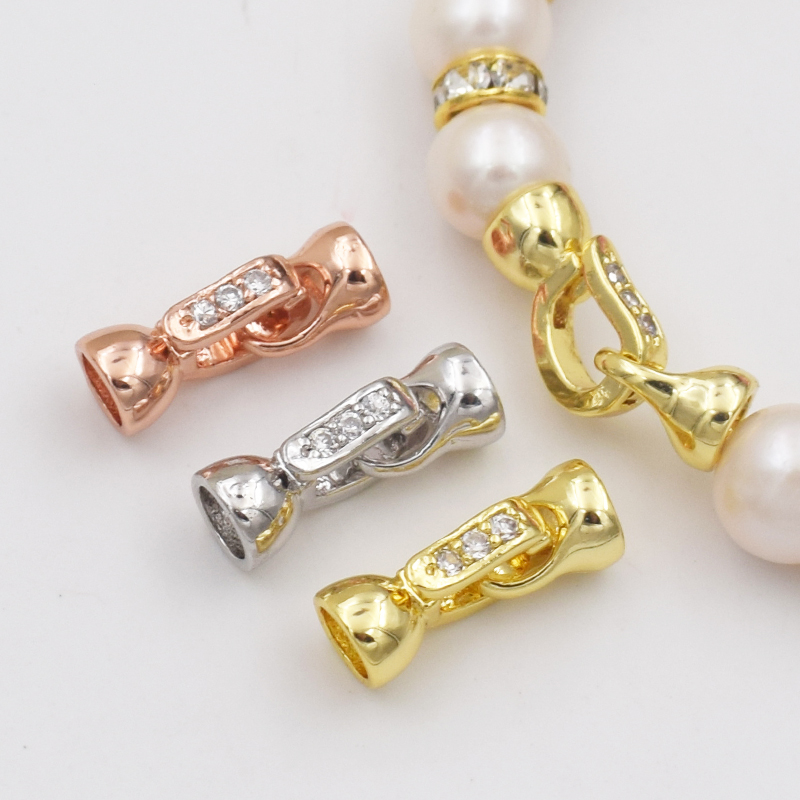 半银镀24k包金珍珠扣项链扣手链扣单排搭扣连接口DIY饰品配件材料