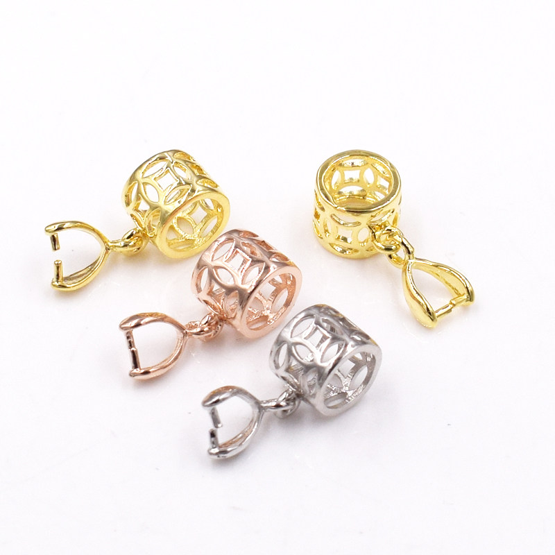 纯铜镀银夹扣瓜子扣子翡翠玉器佛公观音夹扣项链扣吊坠扣铜钱配件