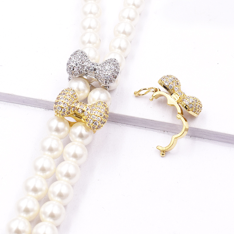 925纯银蝴蝶结夹扣项链连接扣双层卡扣银扣头项链扣手链扣diy配件