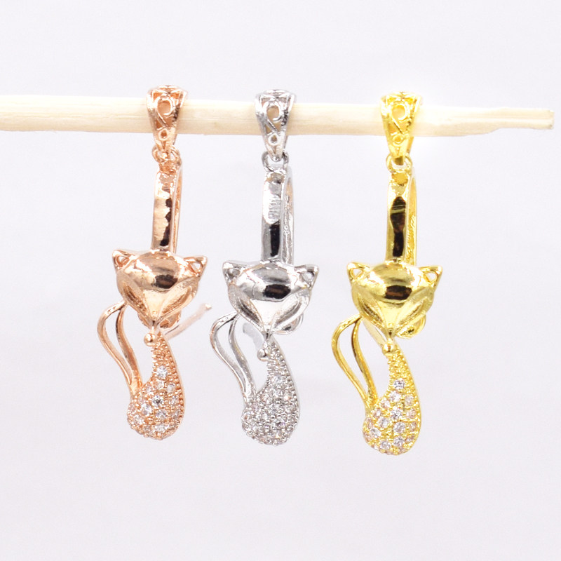 s925银镀18k玫瑰金项链扣 镶锆石紫翡翠平安扣吊坠扣镶嵌狐狸款式