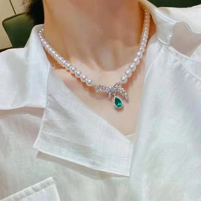 DIY饰品配件祖母绿色麦穗蝴蝶珍珠吊坠扣头复古手工搭扣链接扣子