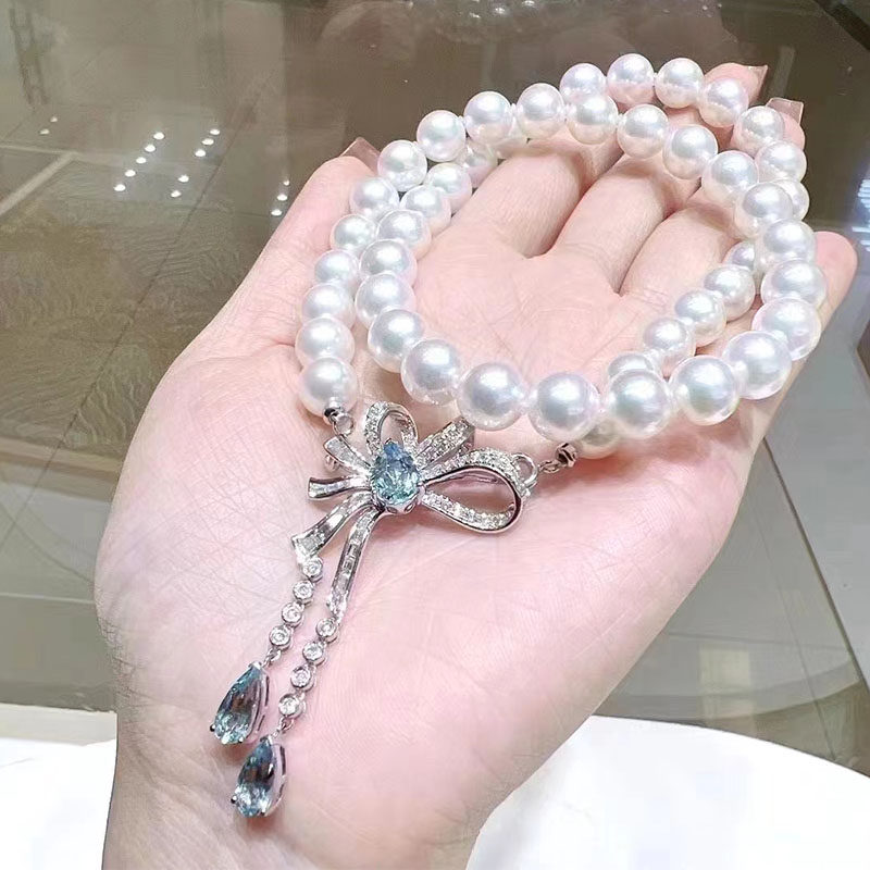 DIY饰品镀金蓝宝石珍珠项链扣头配件吊坠扣毛衣链扣子胸针双用款