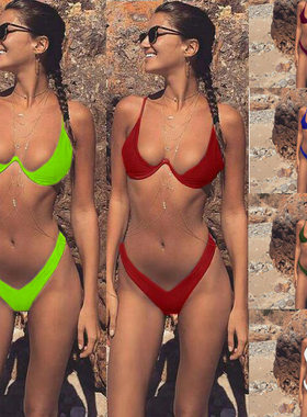 女神钢托BIKINI性感爆胸欧美分体泳衣马尔代夫比基尼