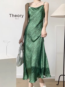 T.heory wella 夏新款印花吊带连衣裙女圆领过膝气质长裙显瘦高腰