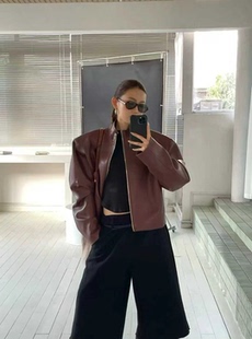 秋冬新款韩版宽松显瘦立领皮衣加棉外套女百搭休闲阔肩夹克上衣潮