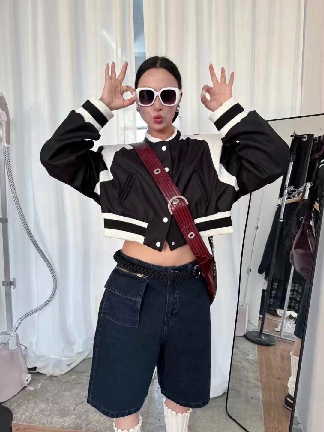 新款美式棒球服黑白撞色短外套夹克女春季2026宽松显瘦百搭上衣潮