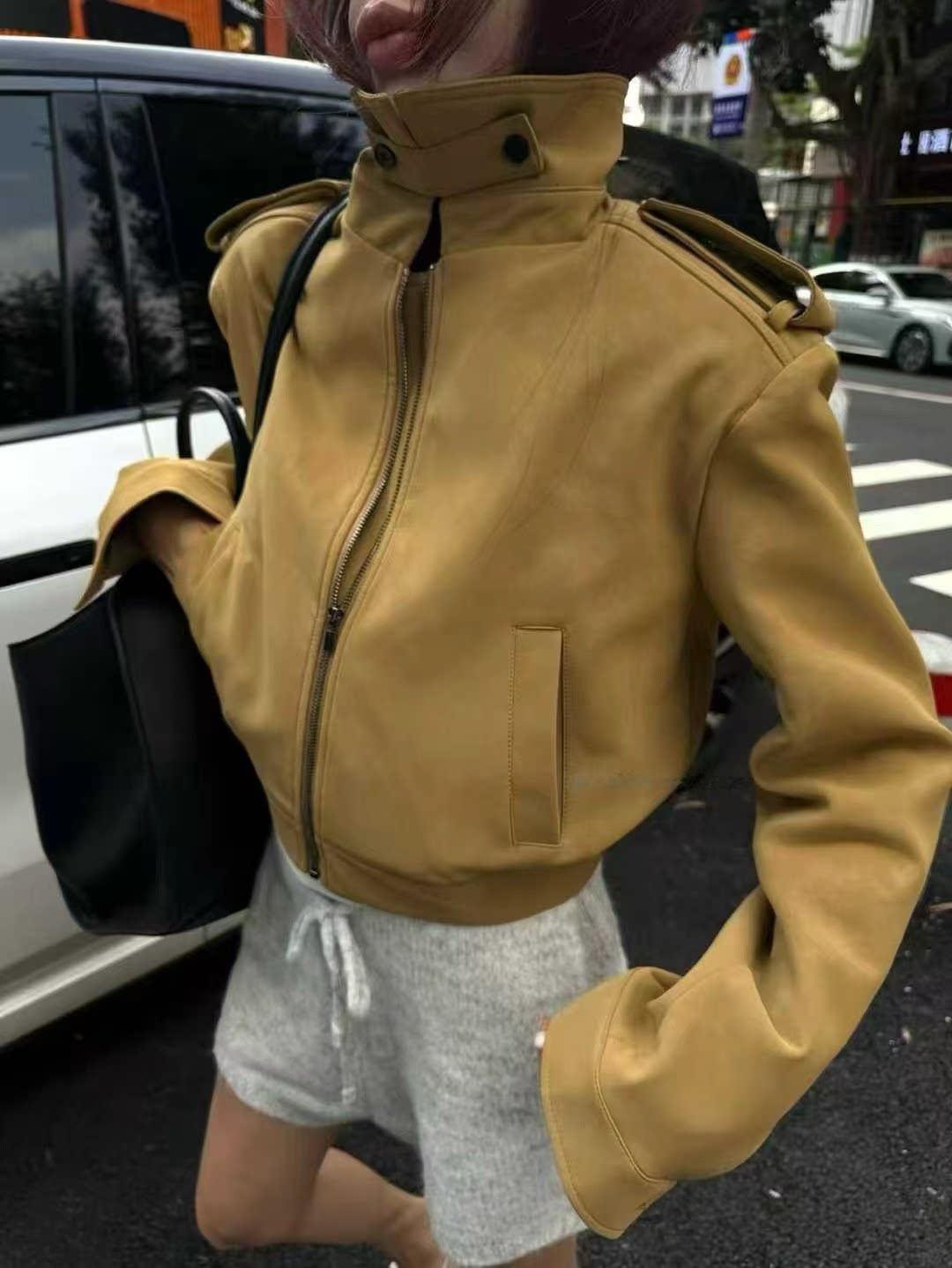 秋冬新款美式复古风衣夹棉休闲外套女短款小个子机车夹克上衣潮