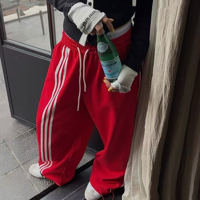 2025秋季新款美式休闲裤女宽松直筒阔腿卫裤百搭显瘦抽绳束脚裤子