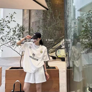 3san实拍夏新美式休闲运动套装女宽松显瘦短袖上衣+短裤两件套潮