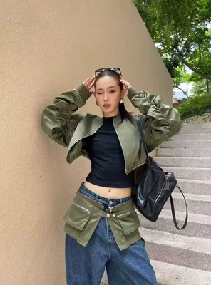 秋新款美式甜酷夹克穿搭套装女立领休闲棒球服外套+腰封两件套潮