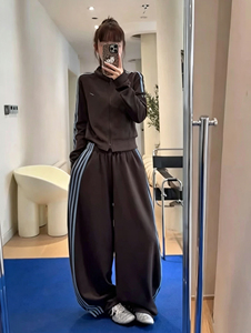maomao秋季新款休闲套装双拉链空气棉上衣+阔腿抽绳卫裤两件套女